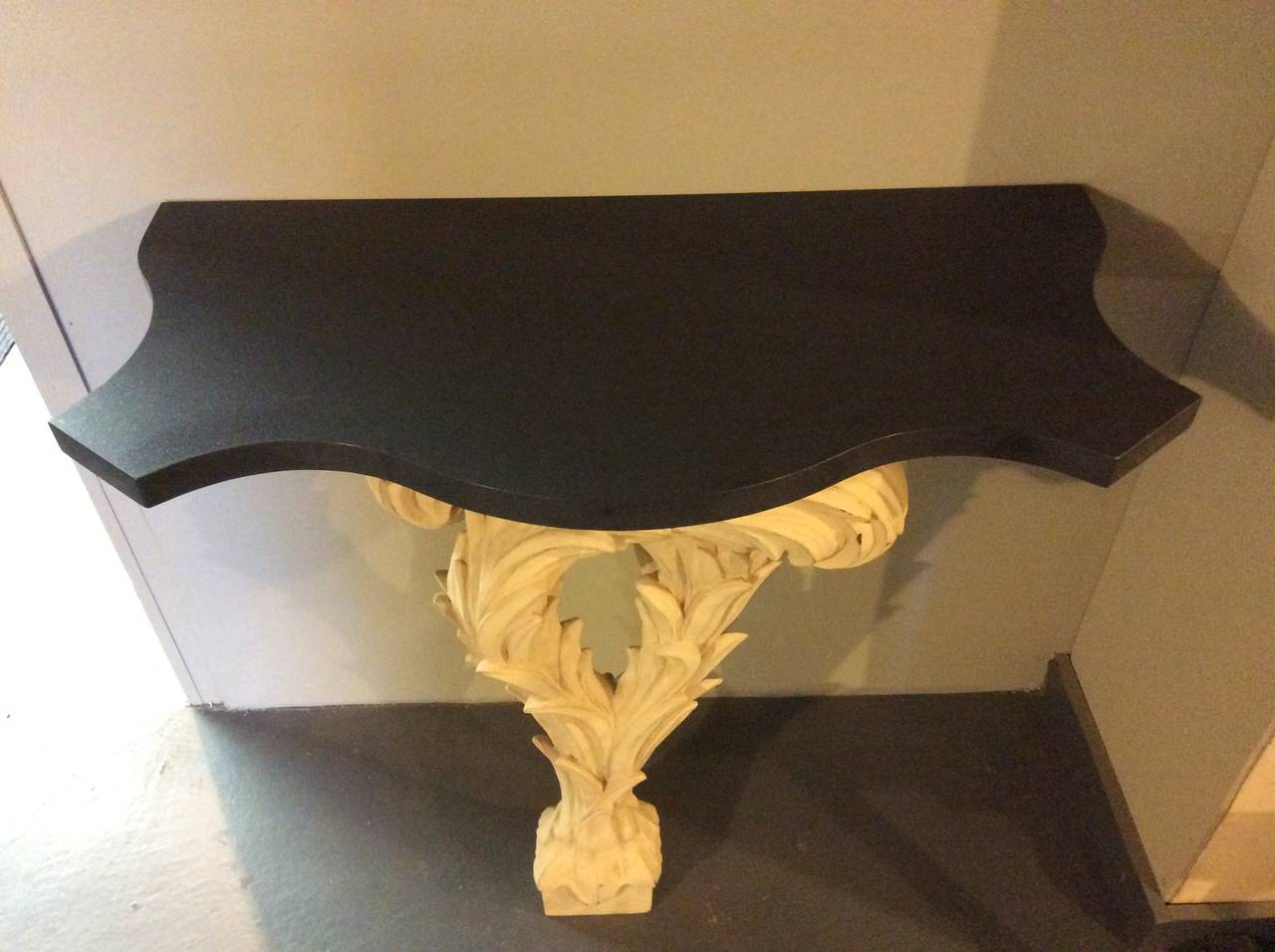 Serge Roche Carved Wood Console with Black Marble Top In Excellent Condition For Sale In New York, NY