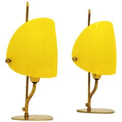 Pair of 1950s Brass Table Lamps with Adjustable Perspex Diffusers