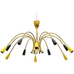 Retro Large Italian Twelve-Arm Brass Sputnik or Spider Chandelier