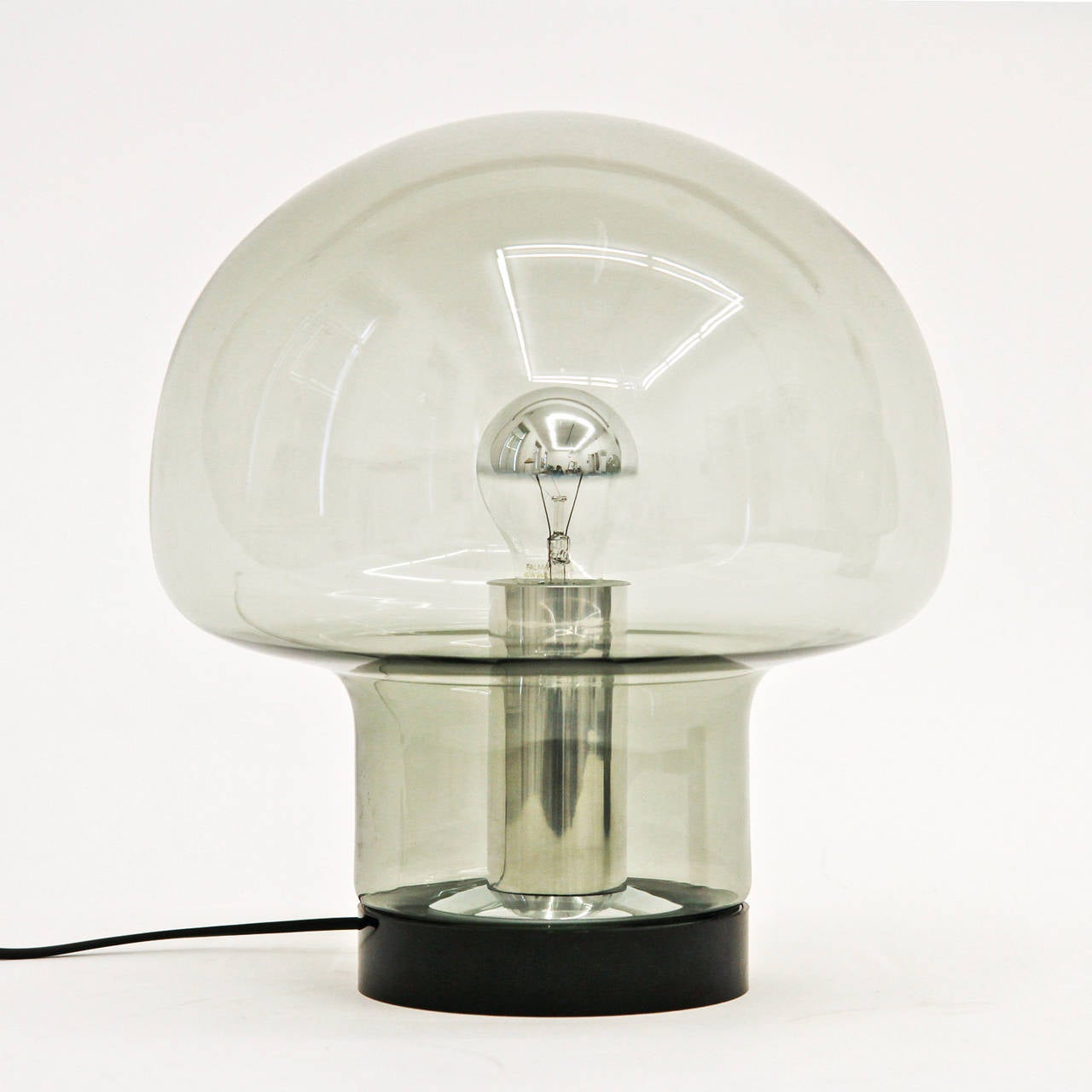 German Pair of Smoke Glass Mushroom Table Lamps by Peill & Putzler