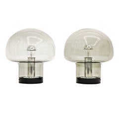 Pair of Smoke Glass Mushroom Table Lamps by Peill & Putzler