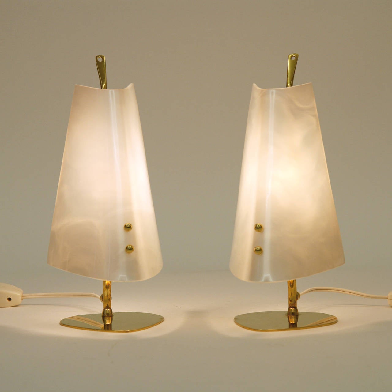 Mid-20th Century Unique Pair of Brass and Perspex Table Lamps