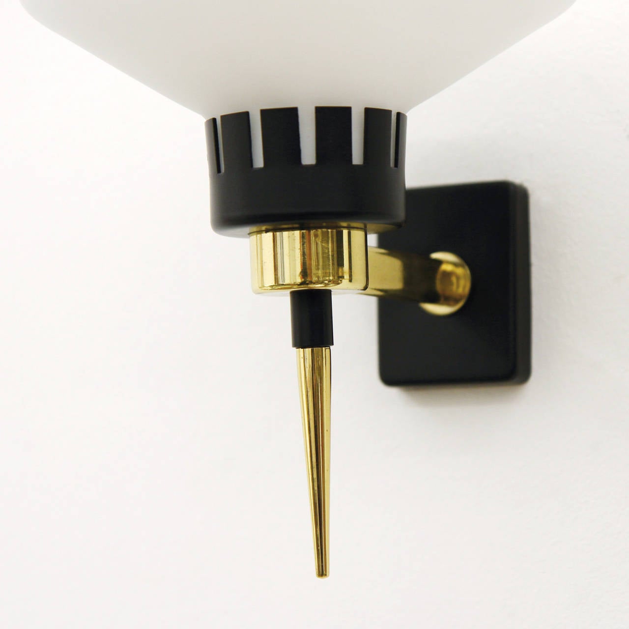 Italian Brass and Satin Glass Sconces, 1950s In Good Condition In Vienna, AT