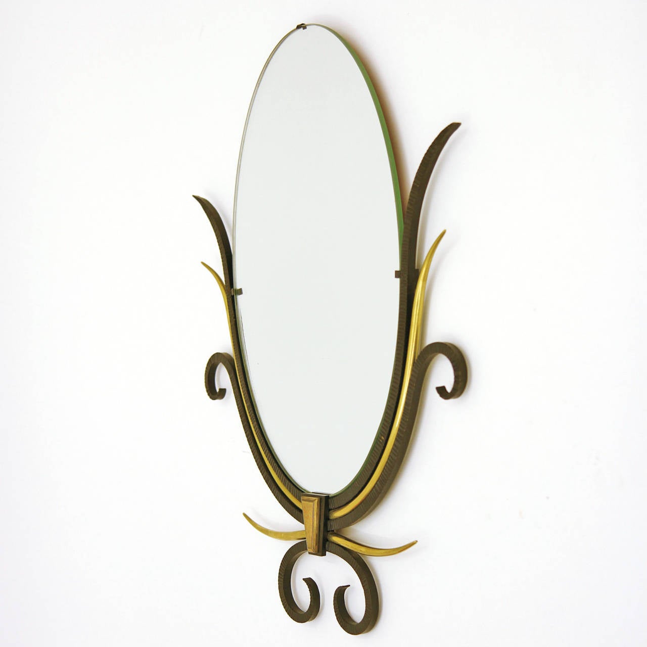 Pair of Lyrical French Wrought Iron and Brass Art Deco Mirrors For Sale