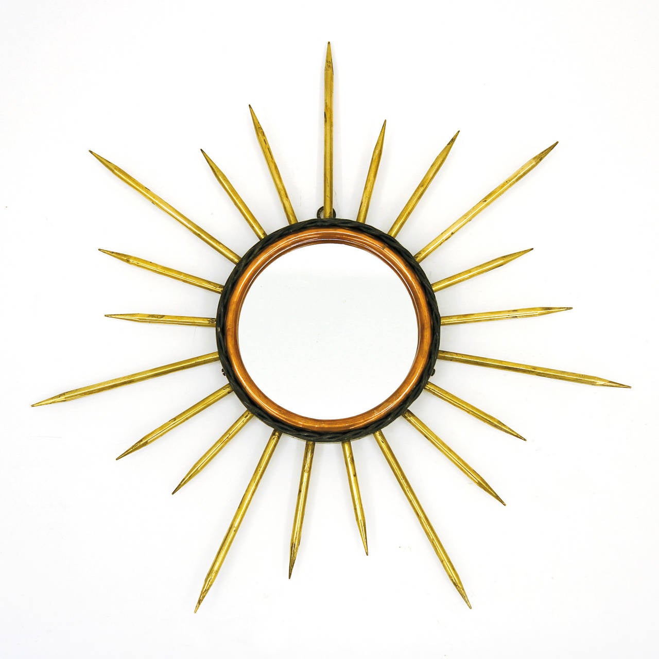 Vintage French Brass and Copper Sunburst Mirror 1