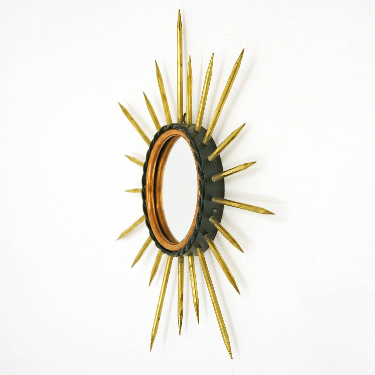 Mid-20th Century Vintage French Brass and Copper Sunburst Mirror