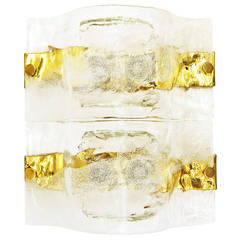 Pair of Large Mazzega Glass and Brass Sconces