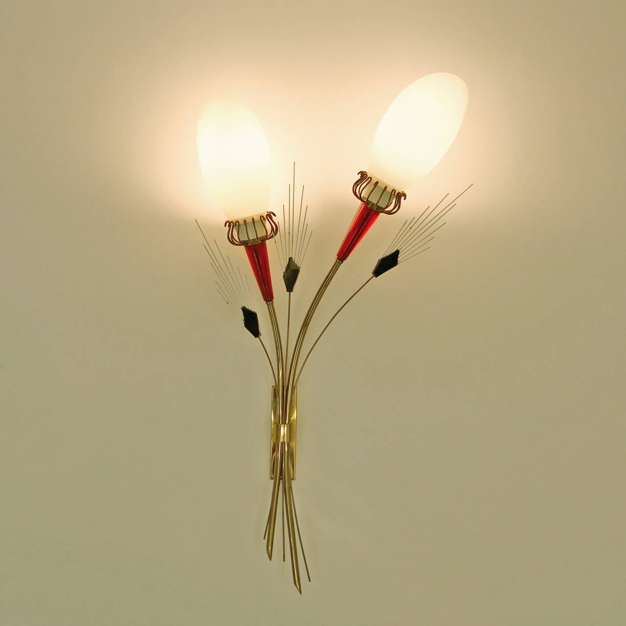 Lyrical Brass and Glass Bouquet Wall Lights by Lunel, France 1950s In Good Condition In Vienna, AT