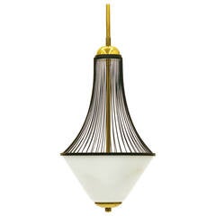 Vintage Arredoluce Pendant in Brass, Glass and Lacquered Wire