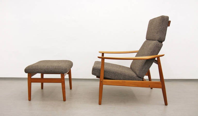Teak Reclining Lounge Chair FD 16 and Ottoman by Arne Vodder