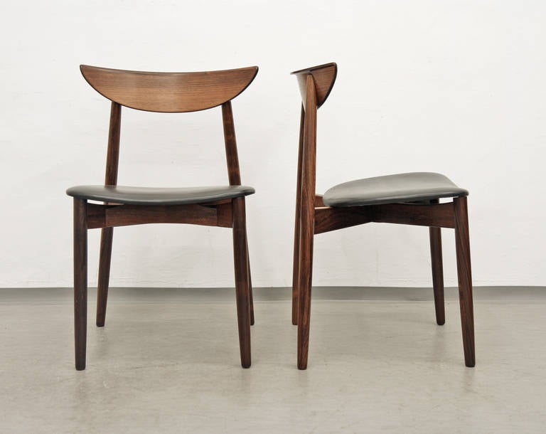 Danish Set of Four Rosewood and Leather Dining Chairs by Harry Ostergaard