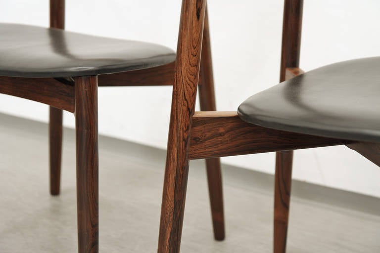 Set of Four Rosewood and Leather Dining Chairs by Harry Ostergaard In Good Condition In Vienna, AT