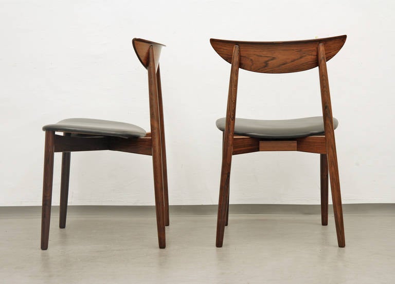 Mid-20th Century Set of Four Rosewood and Leather Dining Chairs by Harry Ostergaard