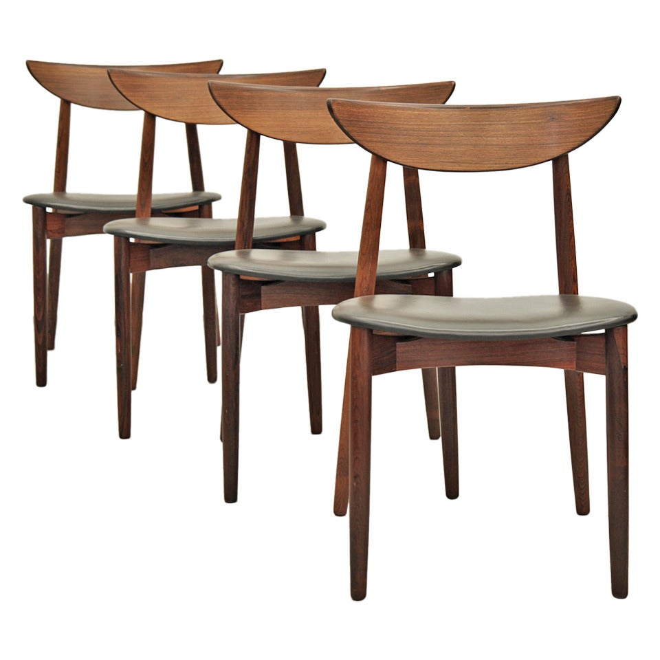 Set of Four Rosewood and Leather Dining Chairs by Harry Ostergaard