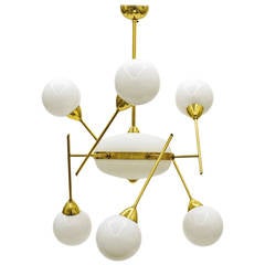 Unique Italian 1950s Brass and Glass Sputnik Chandelier