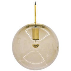 Large Limburg, Handblown Glass and Brass Globe Pendant