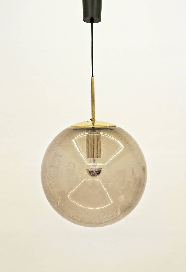 Large Limburg, Handblown Glass and Brass Globe Pendant