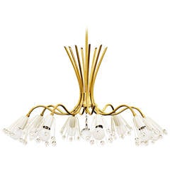 Lovely Emil Stejnar Eight-Arm Brass and Crystal Chandelier, Vienna, 1950s
