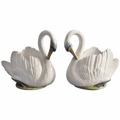 Pair of Faience Swans