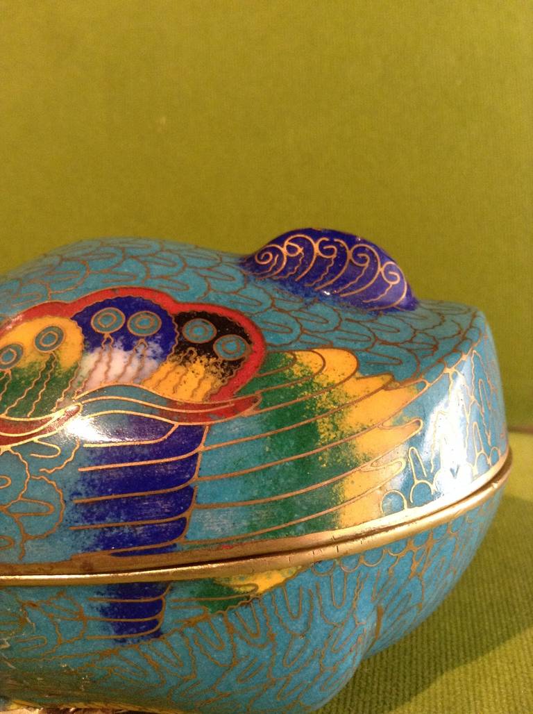 Chinese Cloisonne, Box in Duck Form For Sale