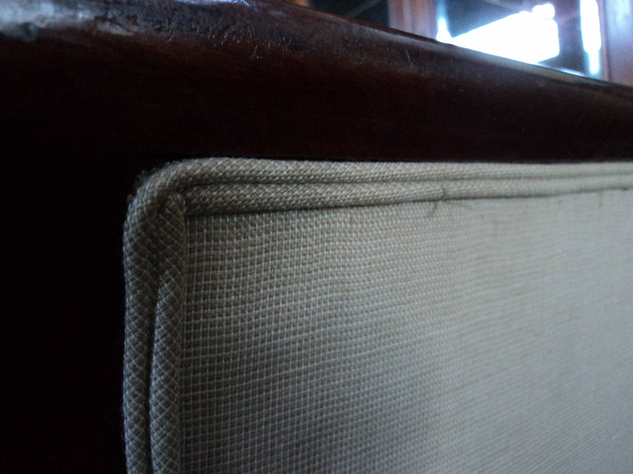 Upholstered Tapered Leg French Settee with Elegant Detailed Wood Frame