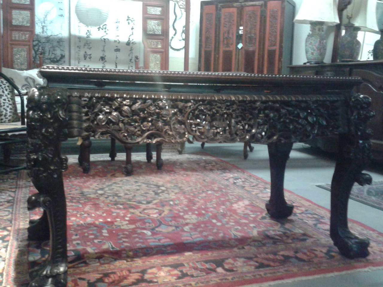Antique Chinese Carved Rosewood and Marble Desk, 18th Century In Excellent Condition For Sale In Birmingham, AL