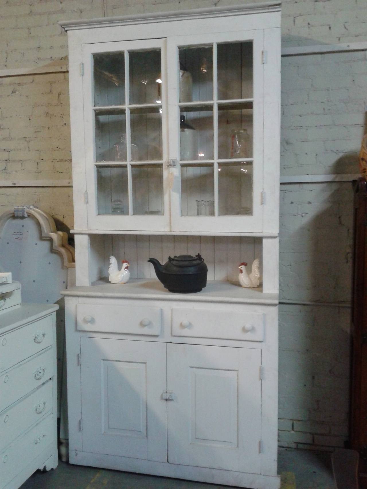 American 1905 White Kitchen Cabinet with Original Hardware For Sale