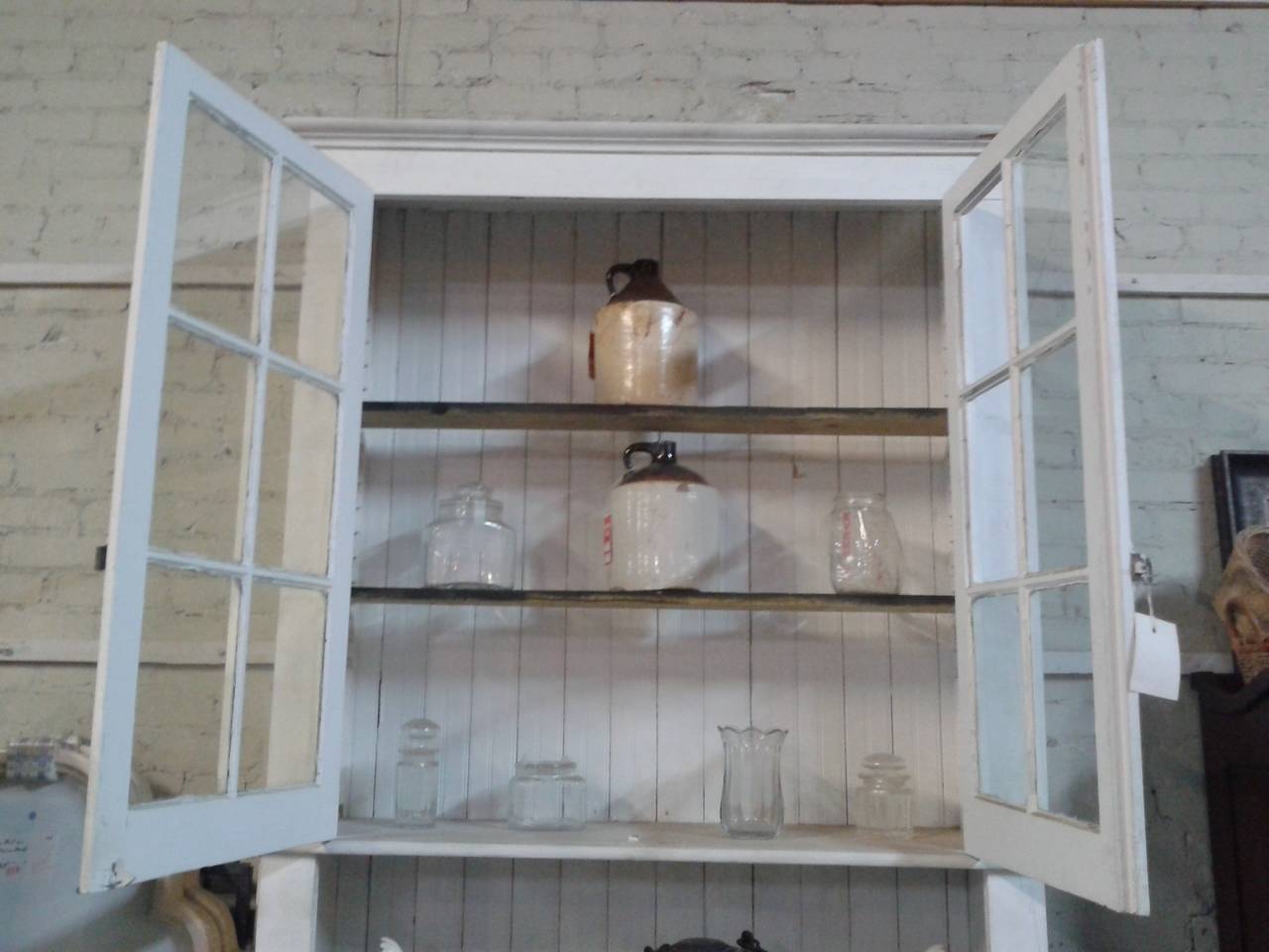 1905 White Kitchen Cabinet with Original Hardware For Sale 2