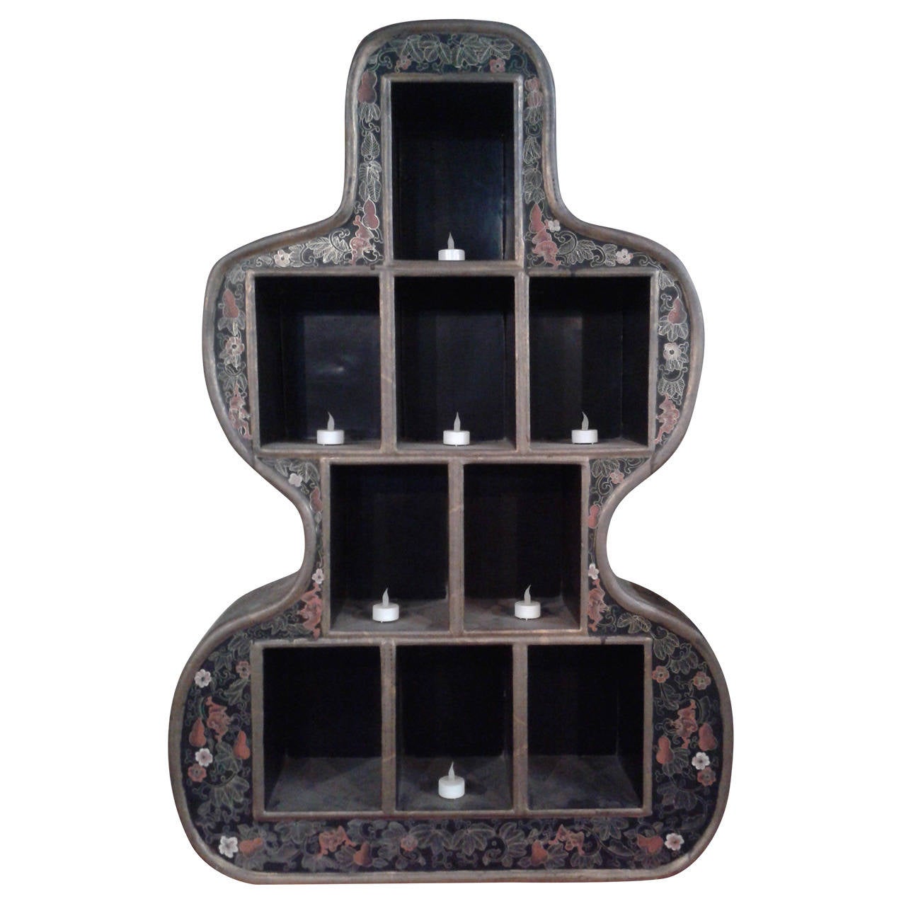 Nine-Compartment Vintage Shadow Box with Asian Motif For Sale