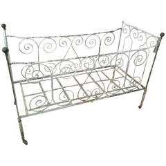 Antique French Wrought Iron Scroll Baby Bed on Casters