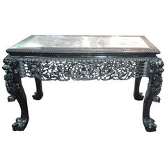 Antique Chinese Carved Rosewood and Marble Desk, 18th Century