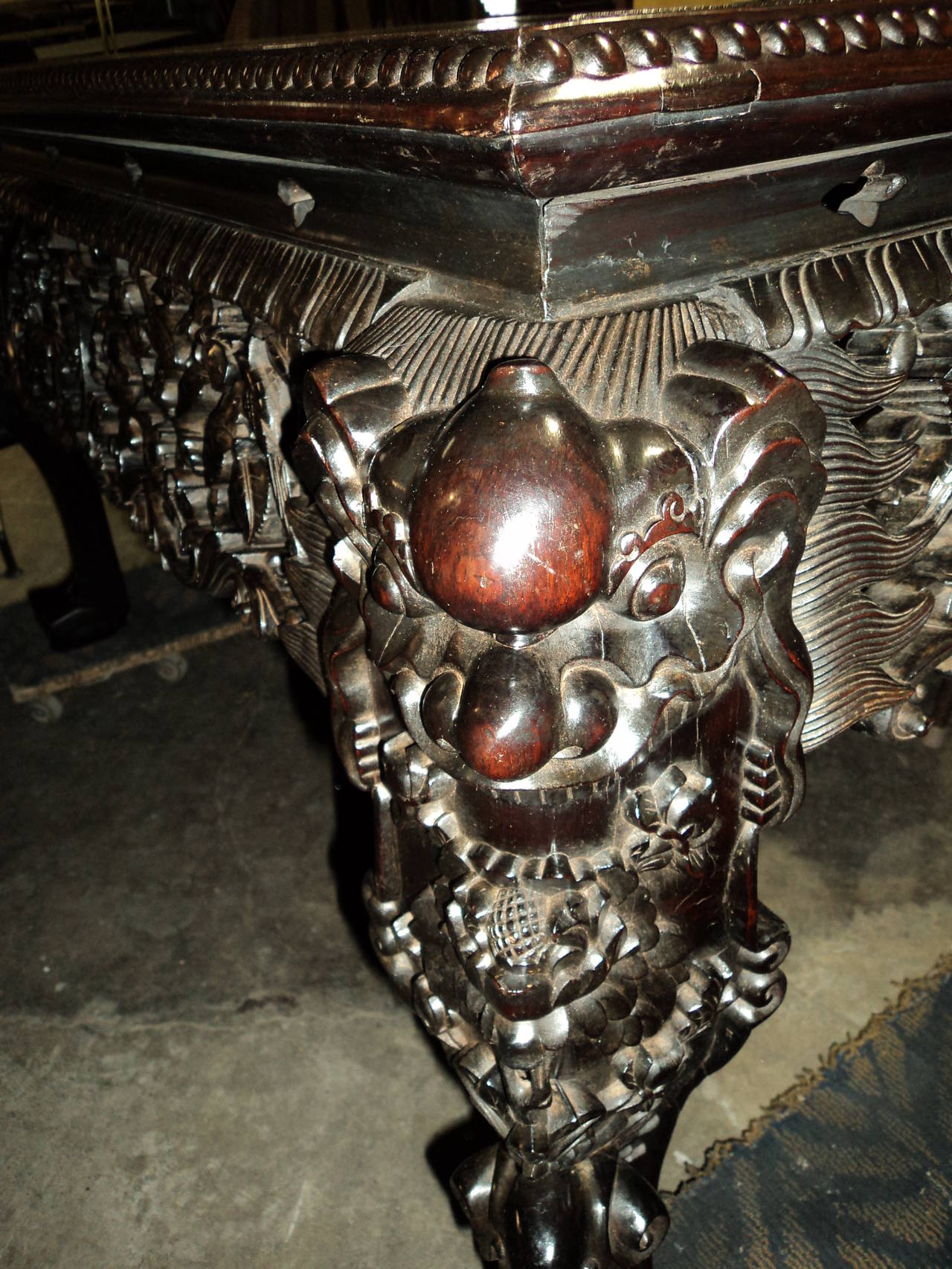 Antique Chinese Carved Rosewood and Marble Desk, 18th Century For Sale 2