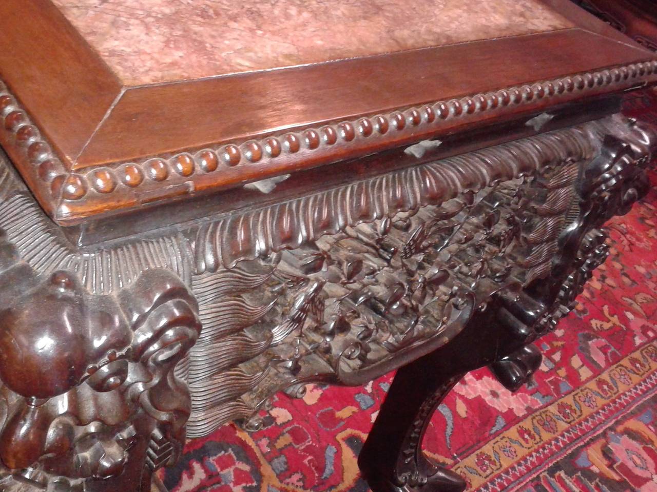Antique Chinese Carved Rosewood and Marble Desk, 18th Century For Sale 6