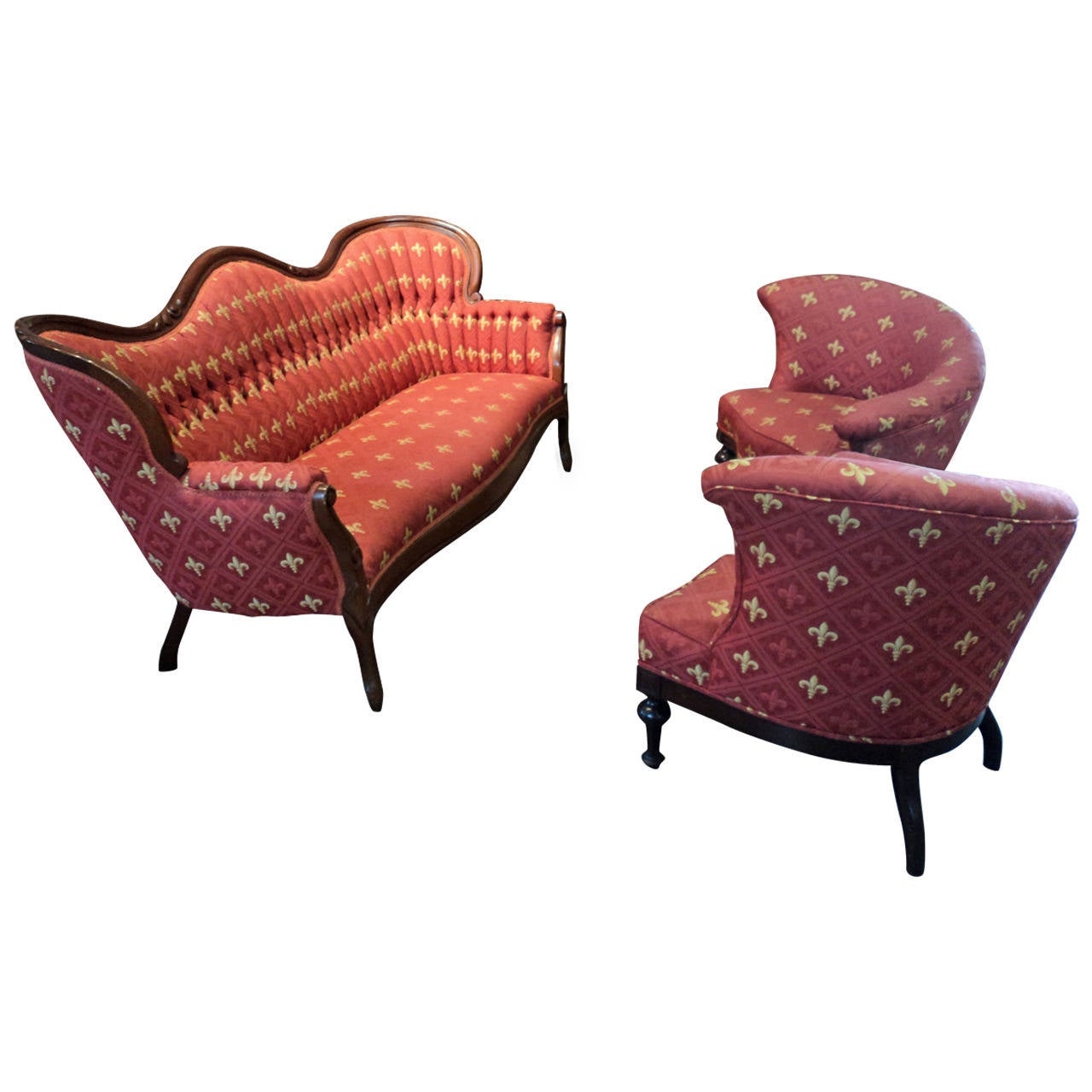 Three-Piece Fleur de Lis Sofa with Two Chairs For Sale