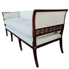 Upholstered Tapered Leg French Settee with Elegant Detailed Wood Frame