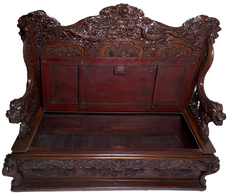 18th Century and Earlier Japanese Elaborately Carved Wood Bench Seat, Meiji Period, Stunning Condition For Sale