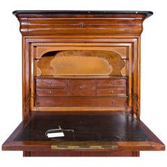 1880 Biedermeier Walnut Dropfront Marble-Top Secretaire Desk