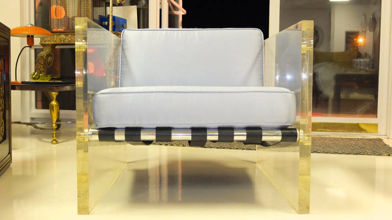 Aluminum Vintage Lucite Slab Sided Lounge Chair by Milo Baughman