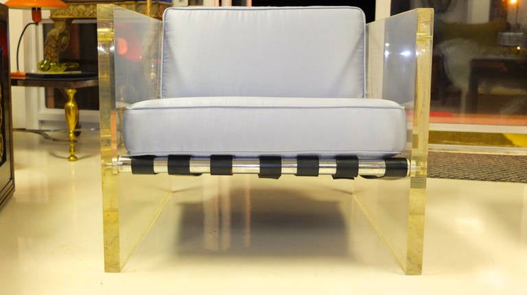 Vintage Lucite Slab Sided Lounge Chair by Milo Baughman 1