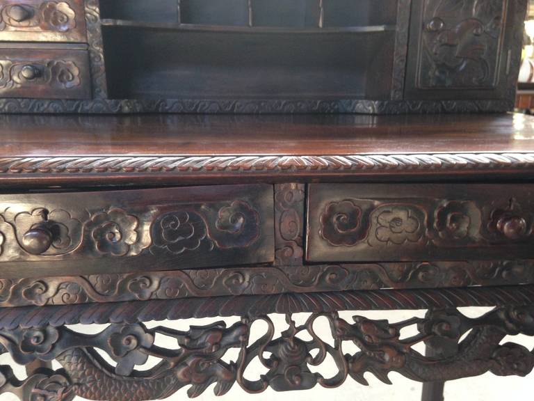 18th Century and Earlier Chinese Hand-Carved Rosewood Writing Desk For Sale
