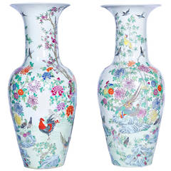 Antique Pair of Hand-Painted 18th Century Porcelain Vases from Near Canton, China