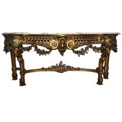 Beautiful French 1900s Louis XV-Style Striated Calcutta Marble-Top Gilt Console