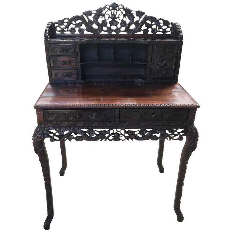 Chinese Hand-Carved Rosewood Writing Desk For Sale