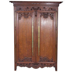 Antique Wedding Basket Carving Tiger Oak Armoire from Provence c. 1870