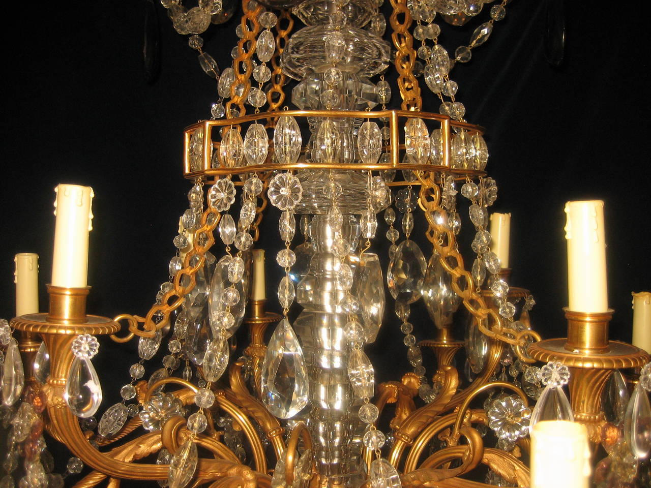 Fine Antique French Louis XVI Style Gilt Bronze and Cut Crystal Chandelier 1