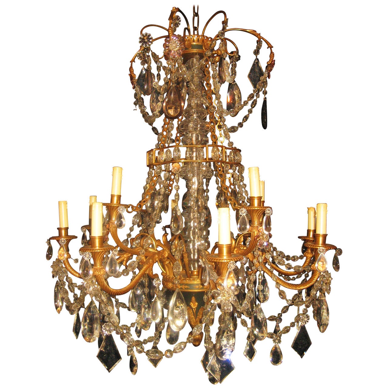 Fine Antique French Louis XVI Style Gilt Bronze and Cut Crystal Chandelier