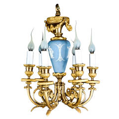 Fine Antique French Louis XVI Style Gilt Bronze and Wedgewood Chandelier 1
