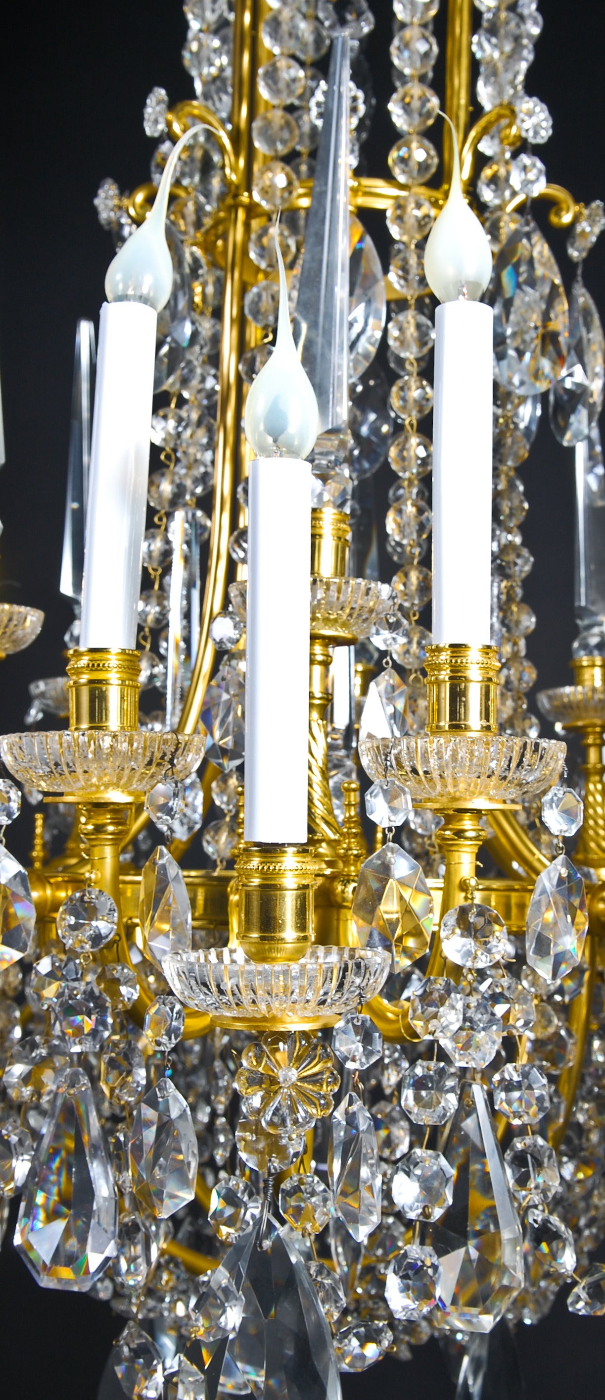 Large Antique French Louis XVI Style Gilt Bronze and Crystal Baccarat Chandelier For Sale 1