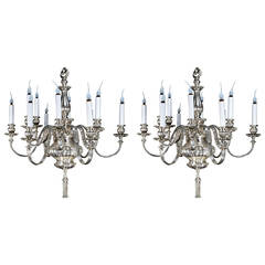 Pair of Large Antique Silvered Bronze, Georgian Style Caldwell Chandeliers