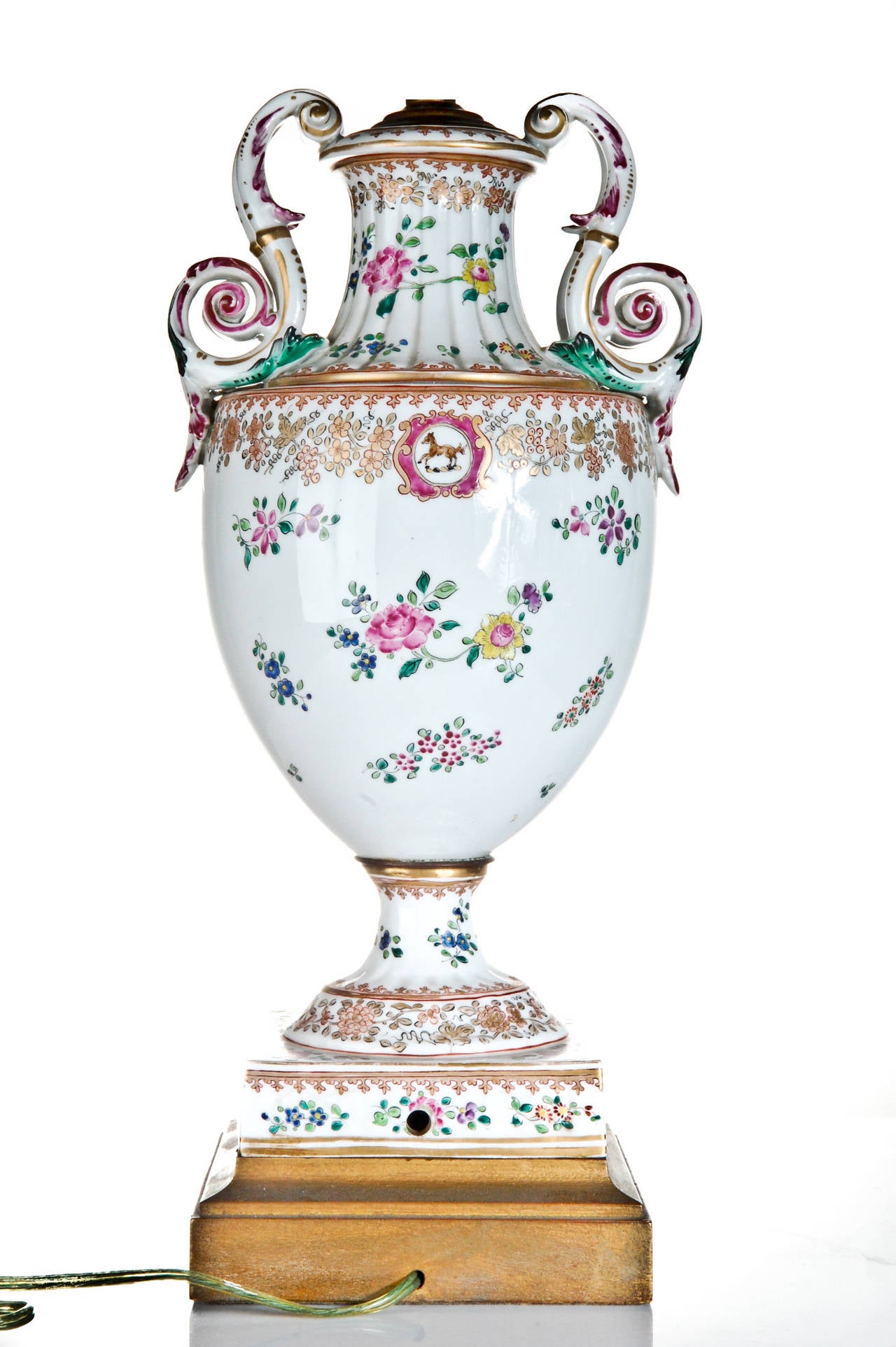 Gilt Pair of Antique French Louis XVI Style Porcelain Vases For Sale